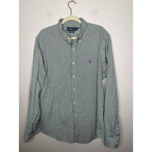 Ralph Lauren Classic Fit Long Sleeve Green White Stripes Men’s Shirt Size XL